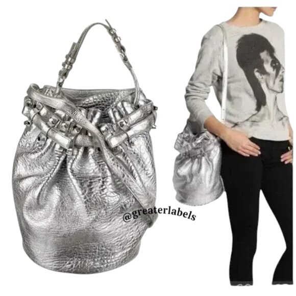 New Alexander Wang Diego Metallic Leather Bucket Bag w/COA and dust bag - Picture 3 of 12